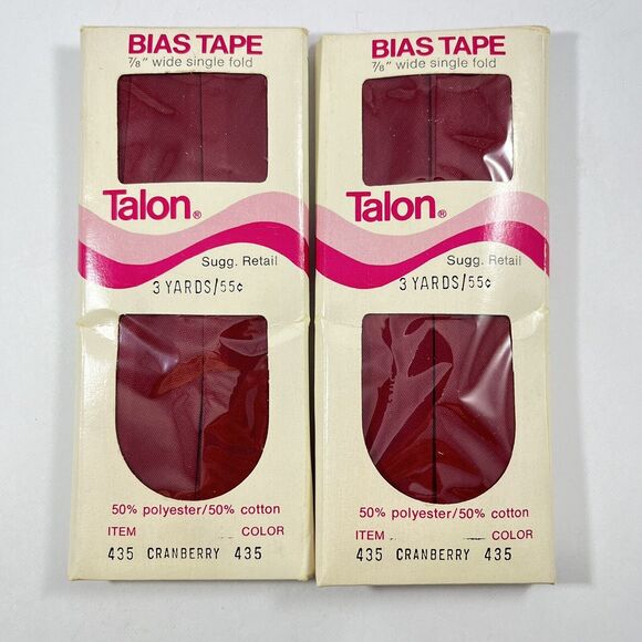 Talon Bias Tape 7/8 Wide Single Fold 3 Yards Polyester Cotton 435 Cranberry 1973 - Picture 1 of 2